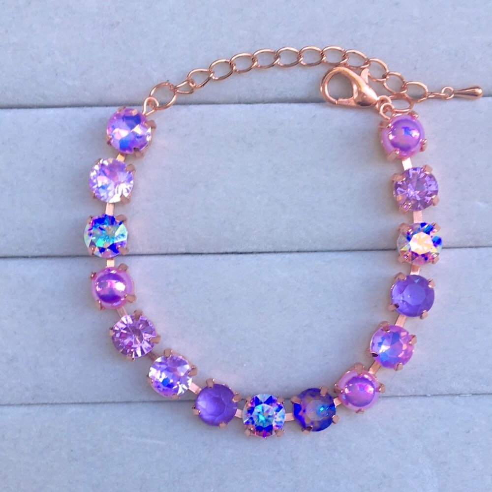 Amethyst + Iridescent Pink + Purple Opal Rose Gold Crystal Tennis Bracelet - Picture 4 of 6